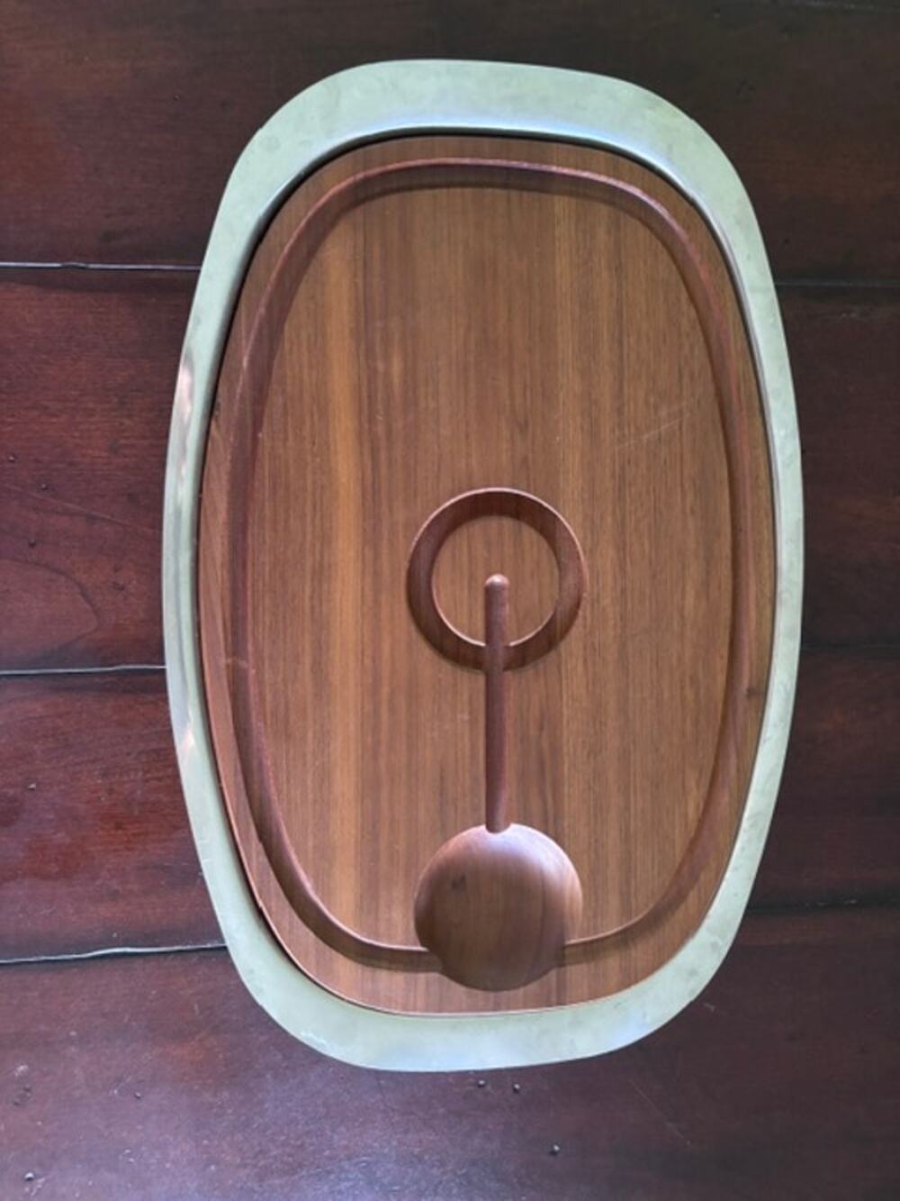 Vintage Gense Sweden 18/8 Stainless Carving Platter Wood Board MCM 19"